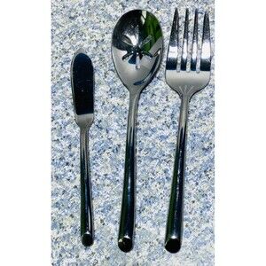 3 pc FOOD NETWORK Satin Pierced Slotted Serving Spoon Meet fork and butter knife